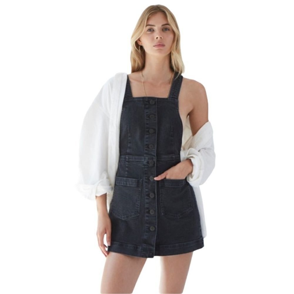 * 3X1 NYC Rose Overall Dress in Black Denim Dress M Made in USA